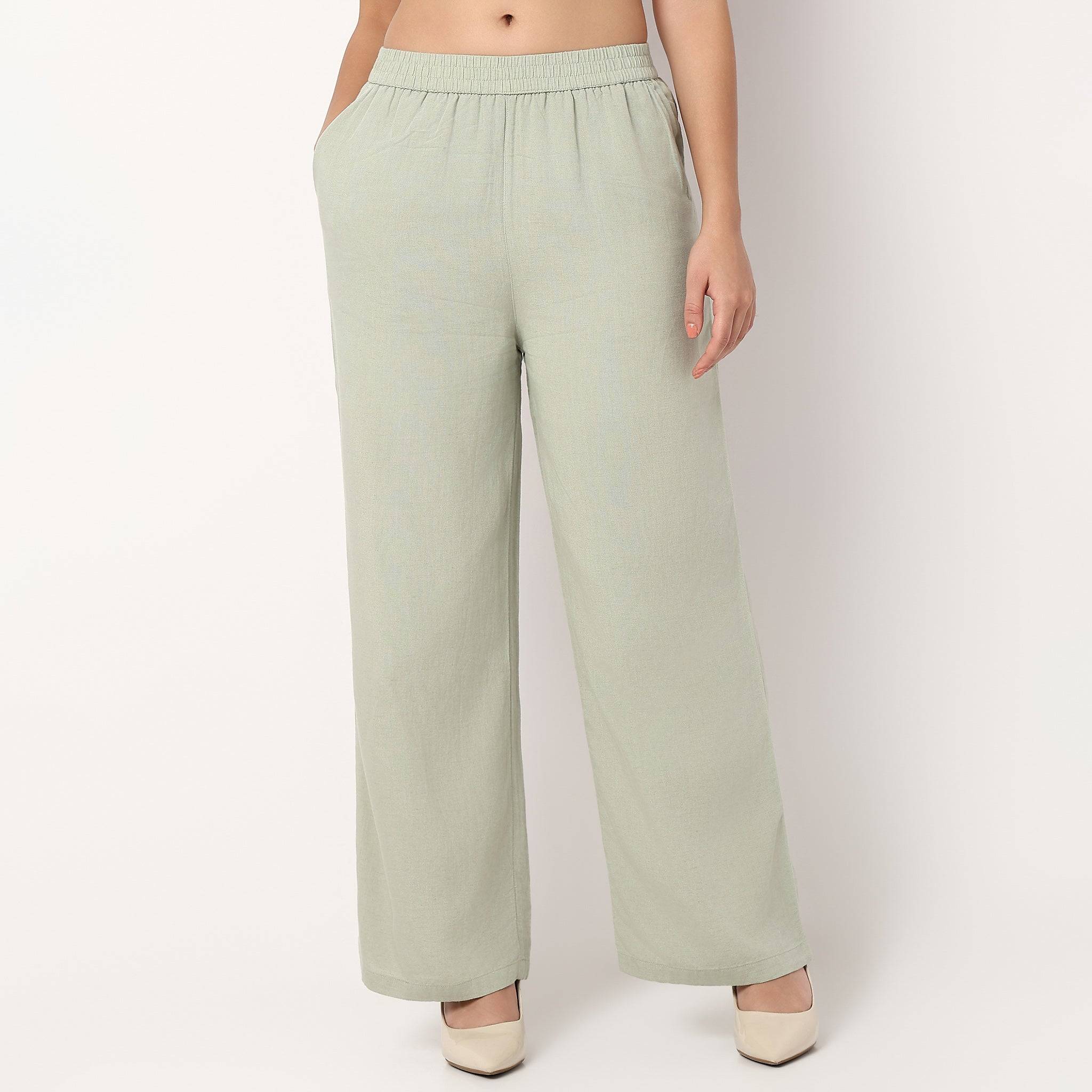 Relaxed Fit High Rise Palazzo With Scallop Hem