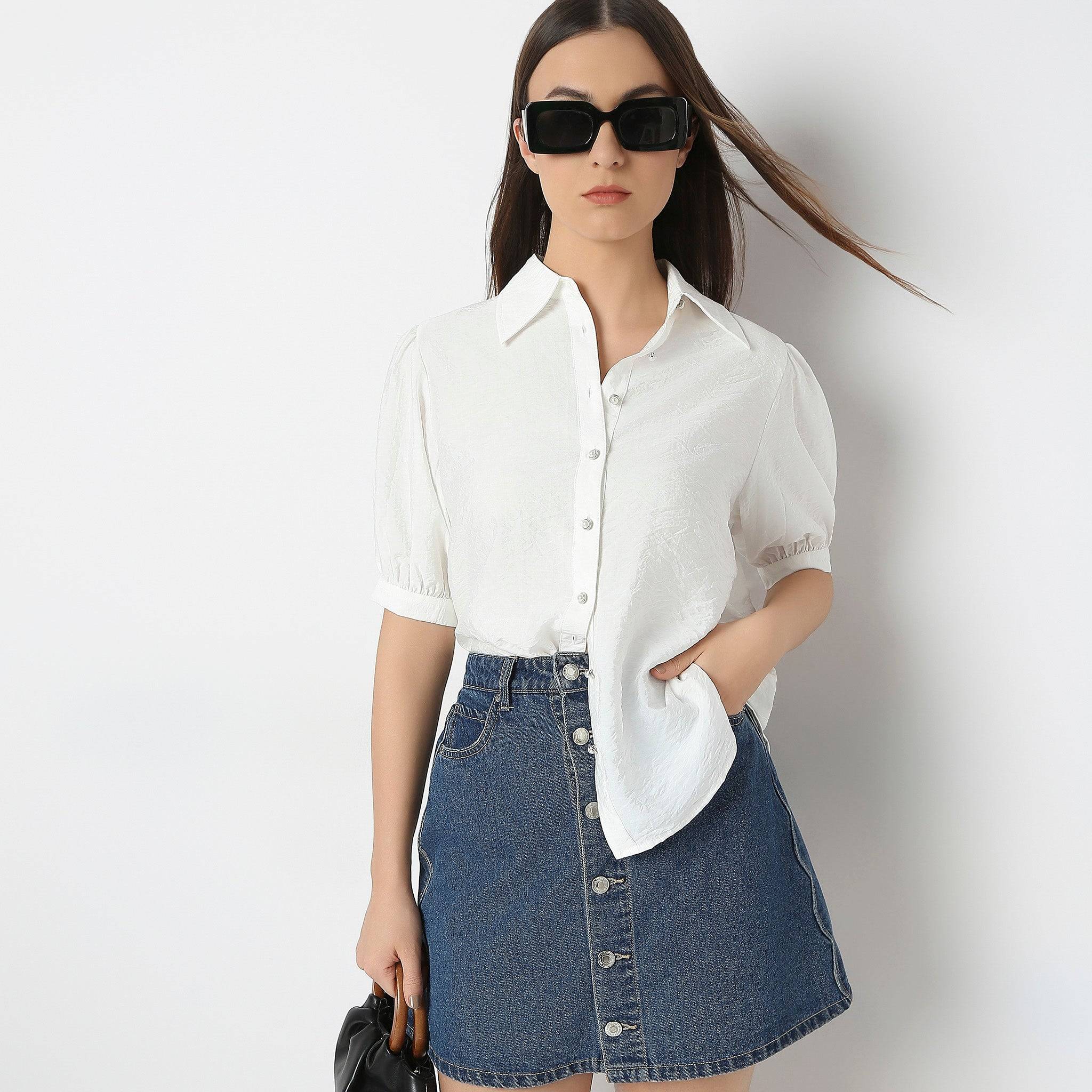 Regular Fit Solid Elbow Sleeve Shirt