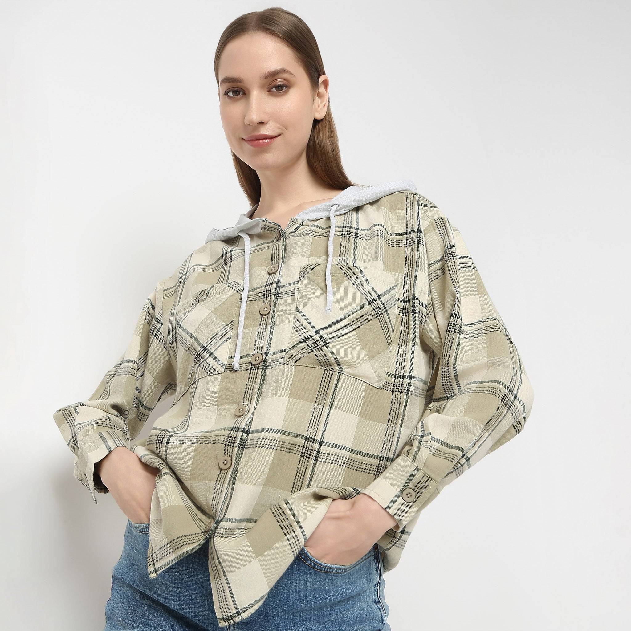 Oversize Checkered Hooded Full Sleeve Shirt