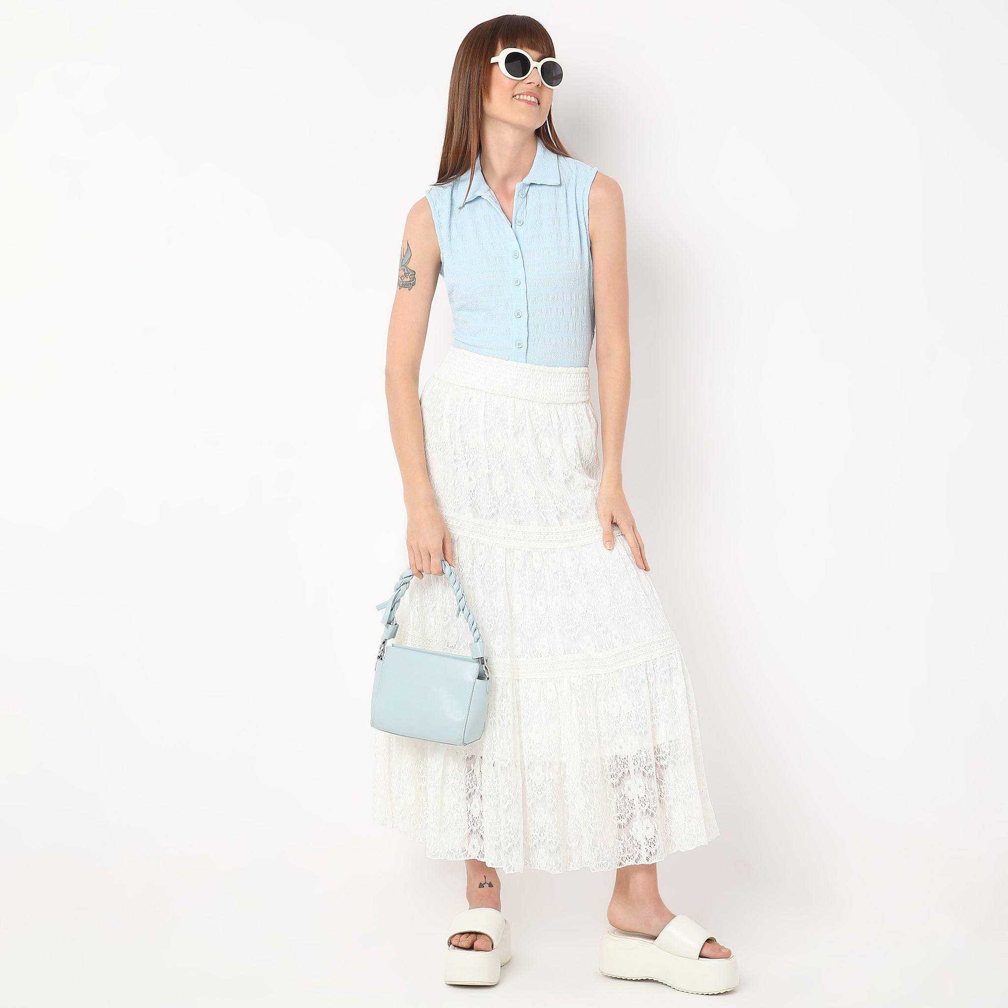 Shirt Collar Sleeveless Crop Shirt