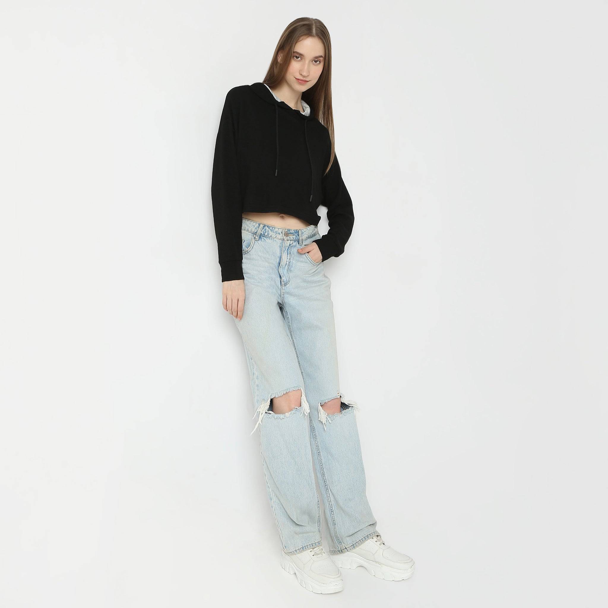 Oversize Cropped Straight Hem Sweat Tee