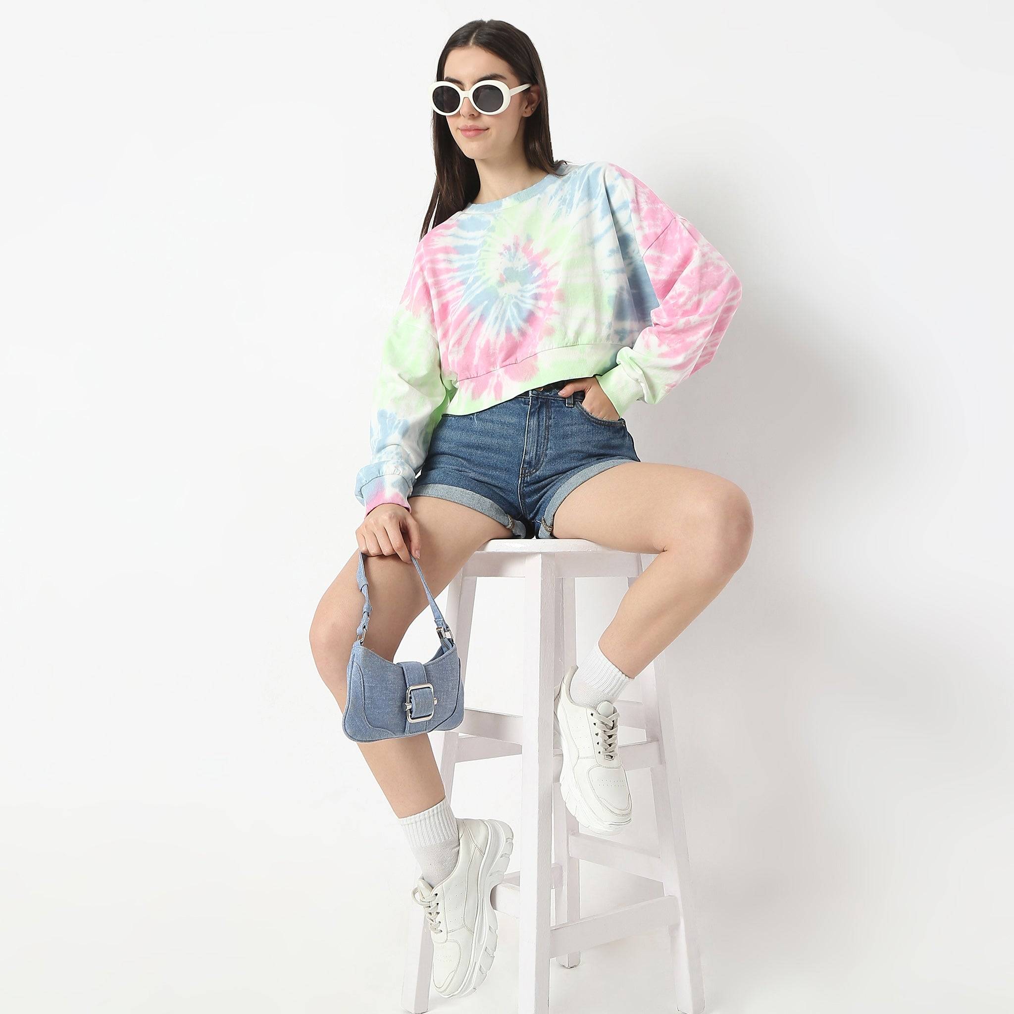 Boxy Fit Tie - Dye Full Sleeve Crop T-Shirt