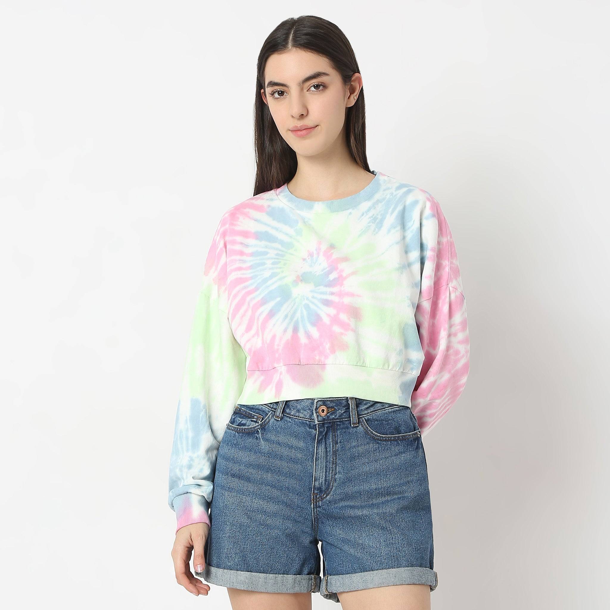 Boxy Fit Tie - Dye Full Sleeve Crop T-Shirt