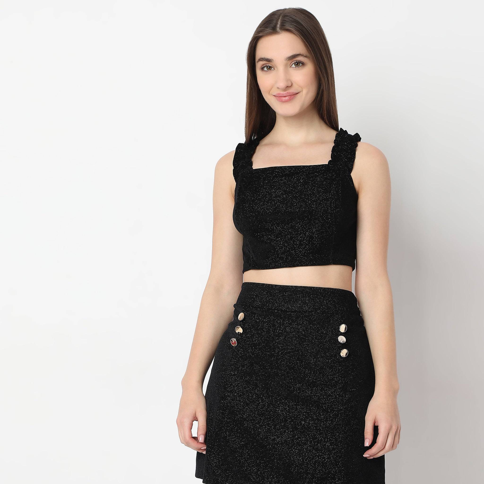 Betty Look Square Neck Fitted Party Crop Top