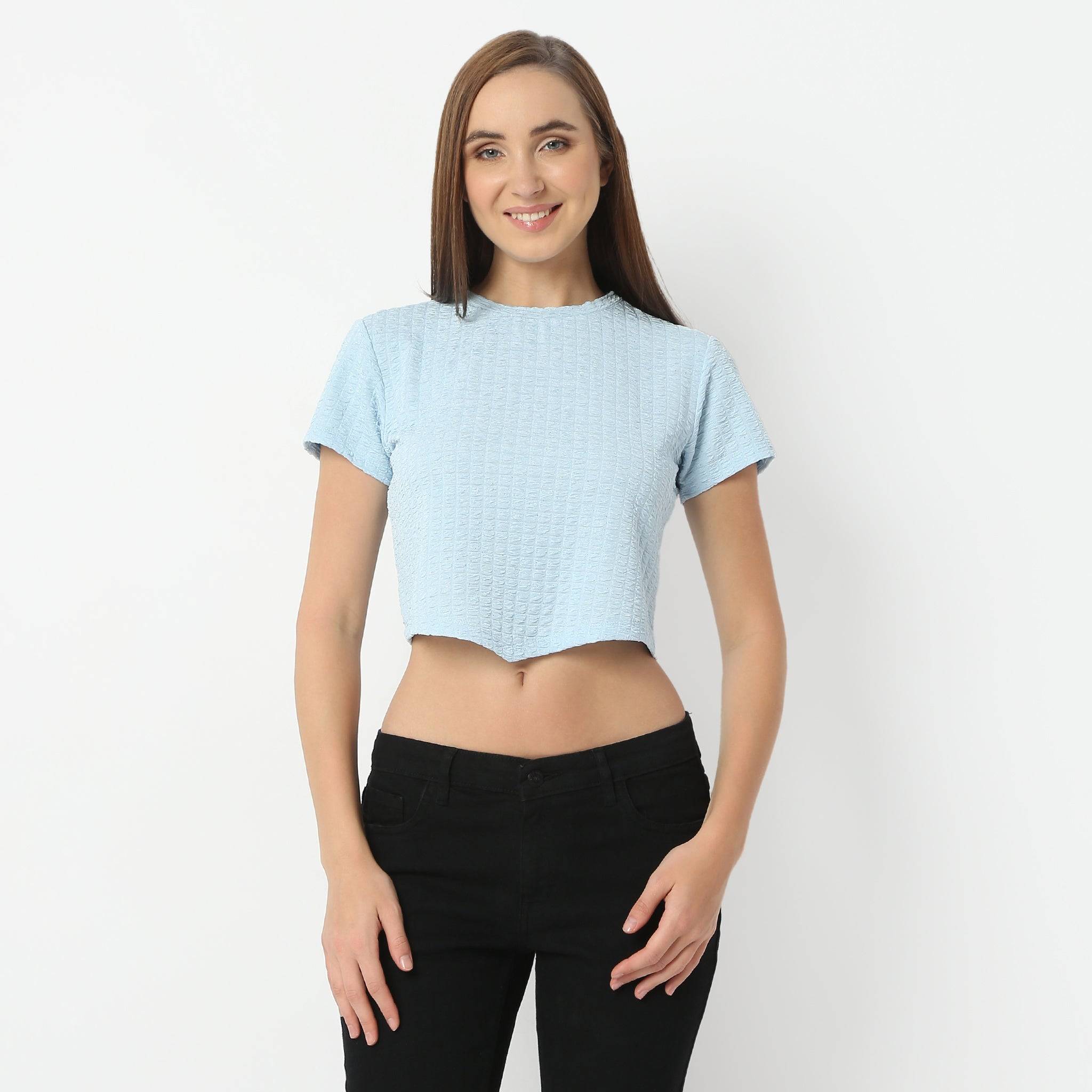Round Neck Short Sleeve Crop Top