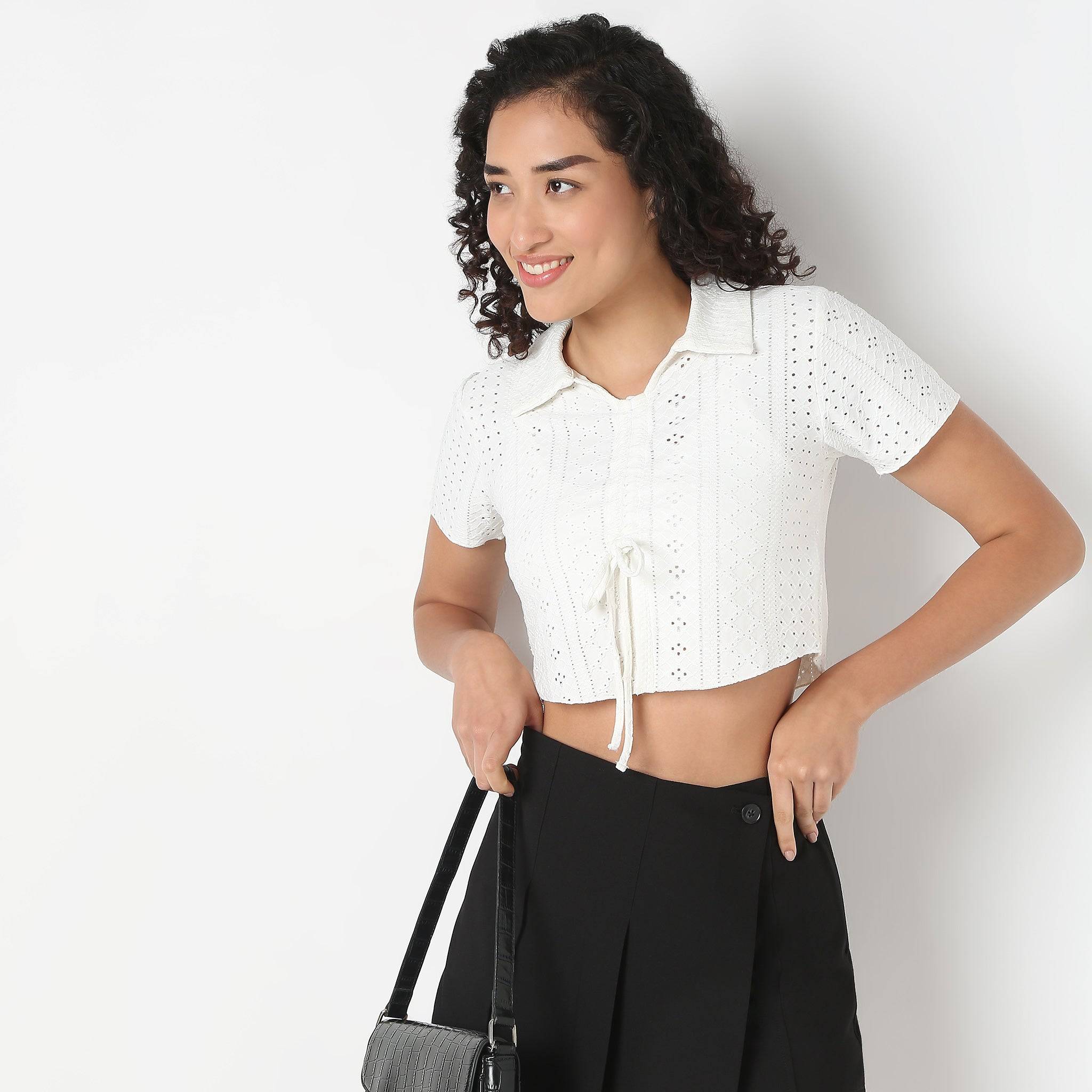 Half Sleeve Top With Front Ruching Detail