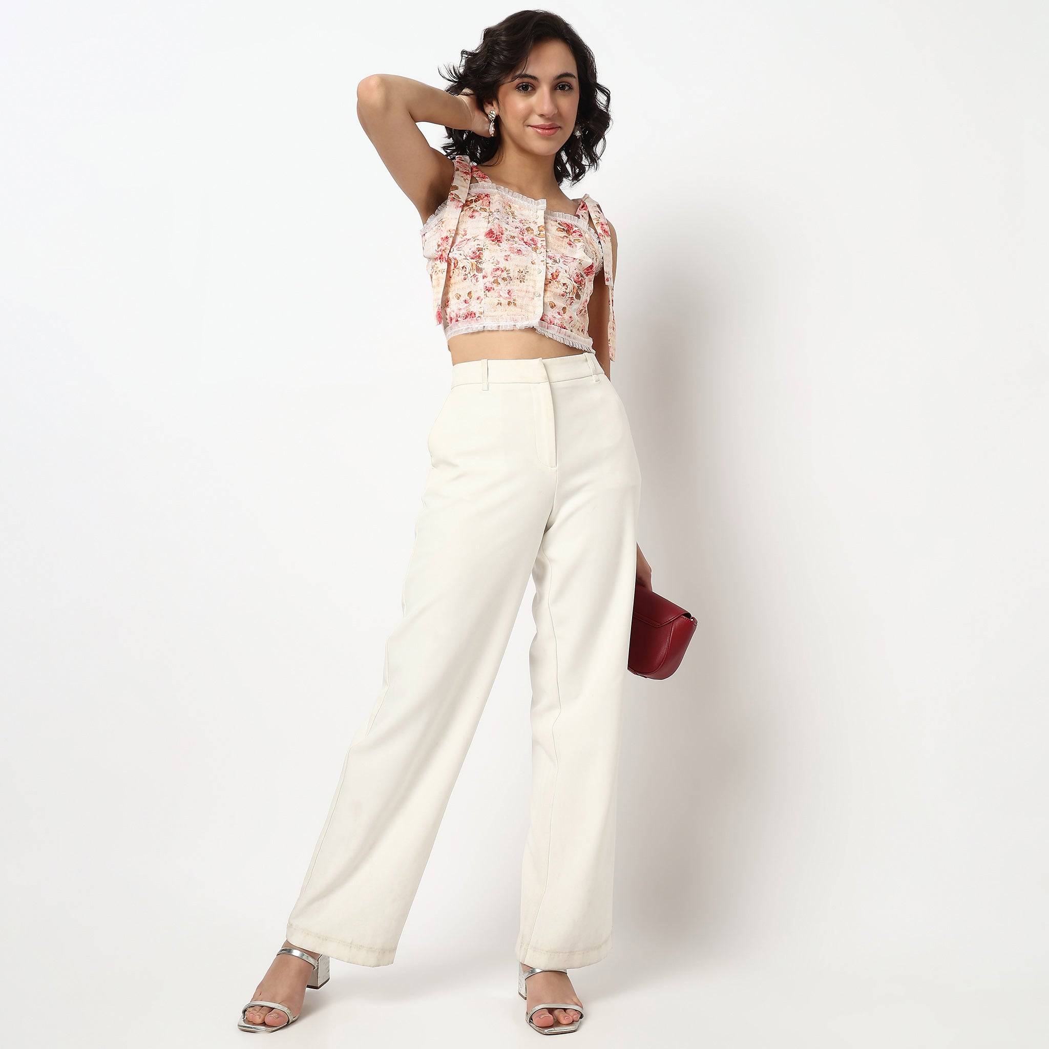 Floral Cropped Top with Tie-Up Straps