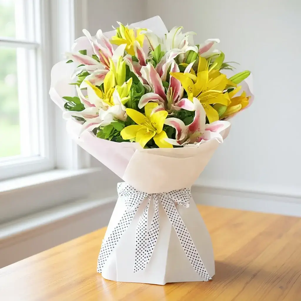 Yellow & Pink Lilies Bouquet