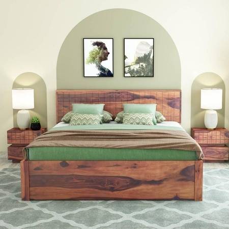 Esra Sheesham Wood Queen Size Bed Drawer Storage Provincial Teak Finish (60 x 78 inches)