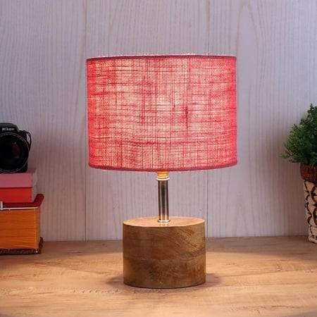 Hurst Pink Natural Fiber Shade Table Lamp with Natural Wooden Base