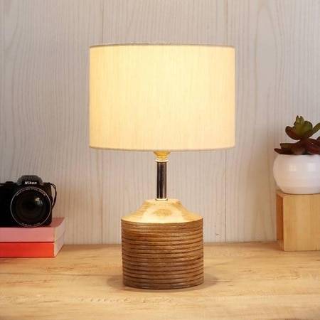 Curtis Off White Fabric Shade Table Lamp with Natural Wooden Base