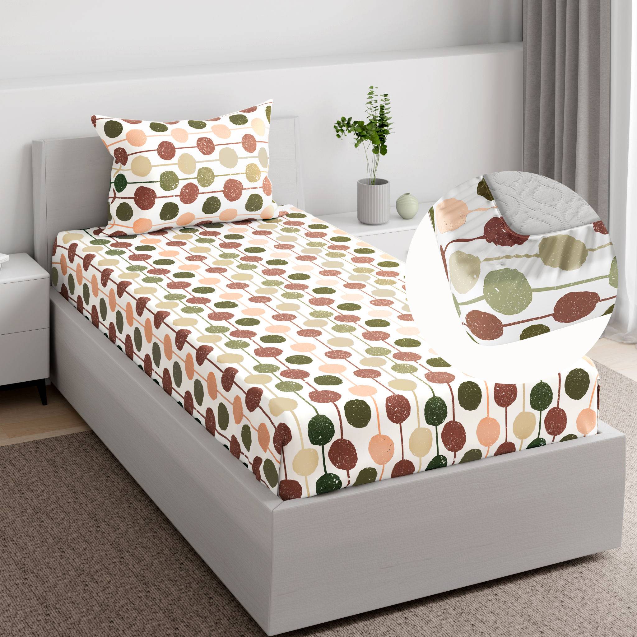 Essentials 100% Cotton Super Soft Fitted Bedsheet With 1 Pillow Cover | Zest Single, 75" x 42", Zest | 1.91m x 107cm (75x42 inch)