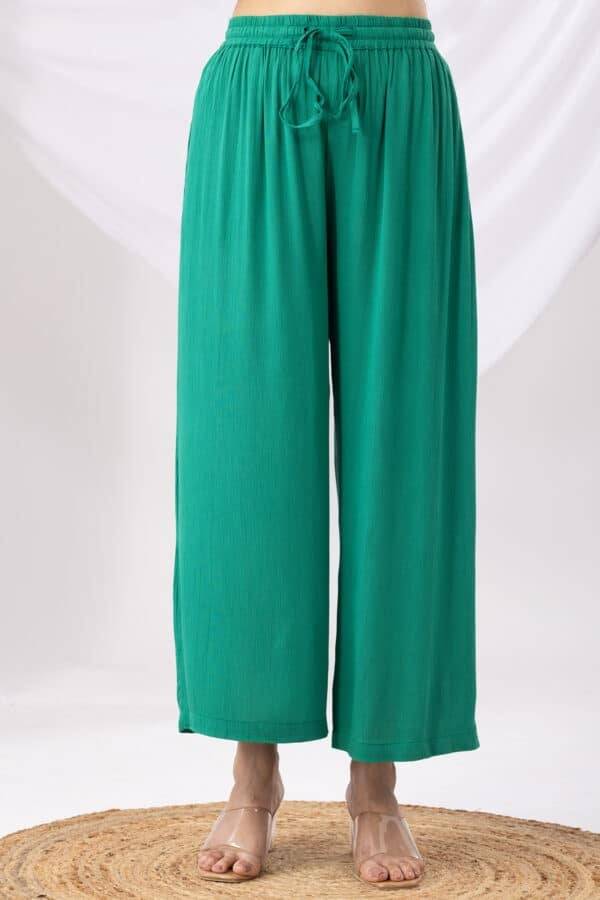 Neon Green Solid Viscose Co-ord Palazzo with Regular Fit