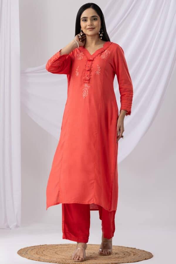 Solid Coral Tencel Twill Palazzo Pant