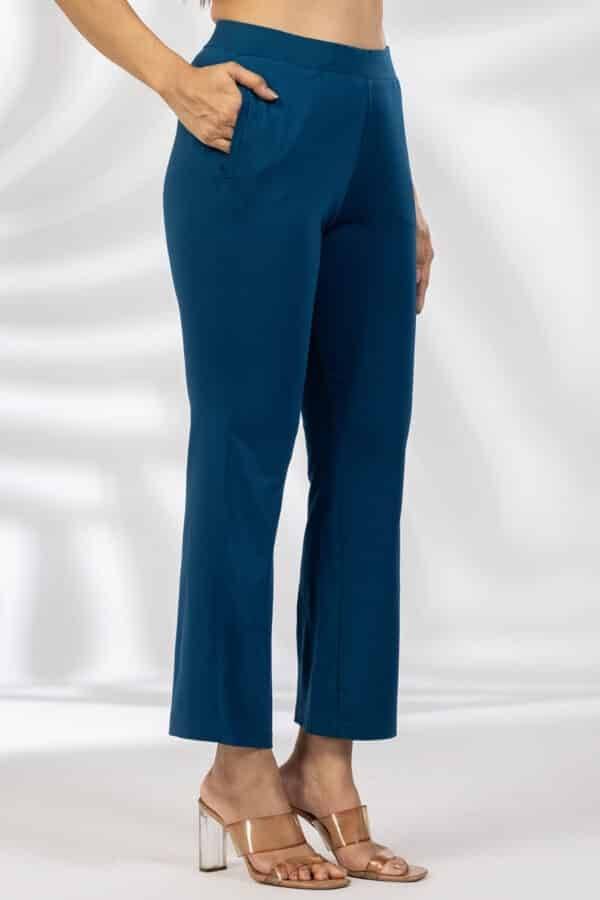 Flared Blue Slim Fit Pant in Tencel Roma Spandex