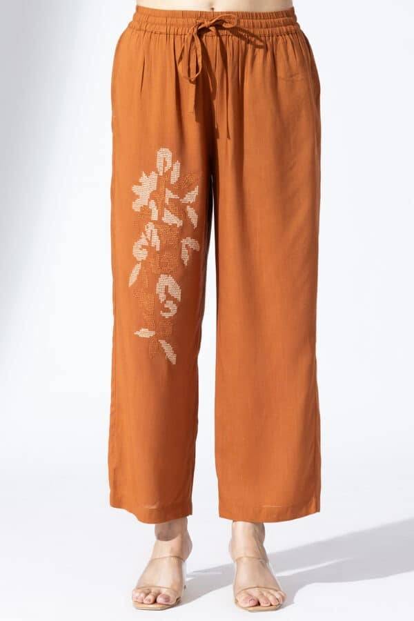 Embroidered Cinnamon Viscose Co-Ord Palazzo