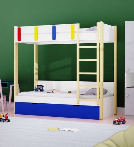 Pine Tree Single Size Bunk Bed In White & Blue Colour
