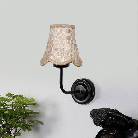 Devansh Black Wall Mounted Lamp With Beige Jute Shade