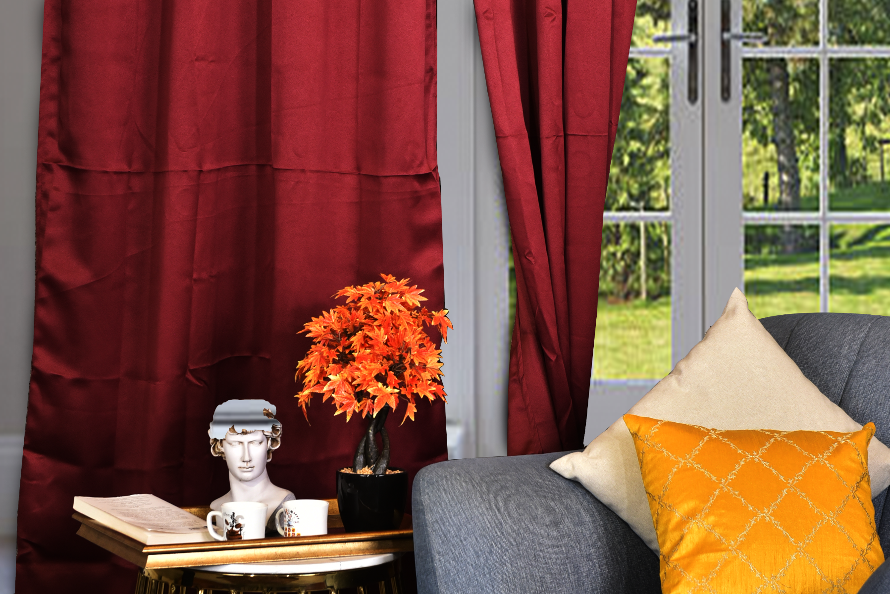Royaloak Daisy Blackout Door Curtain - Solid Maroon