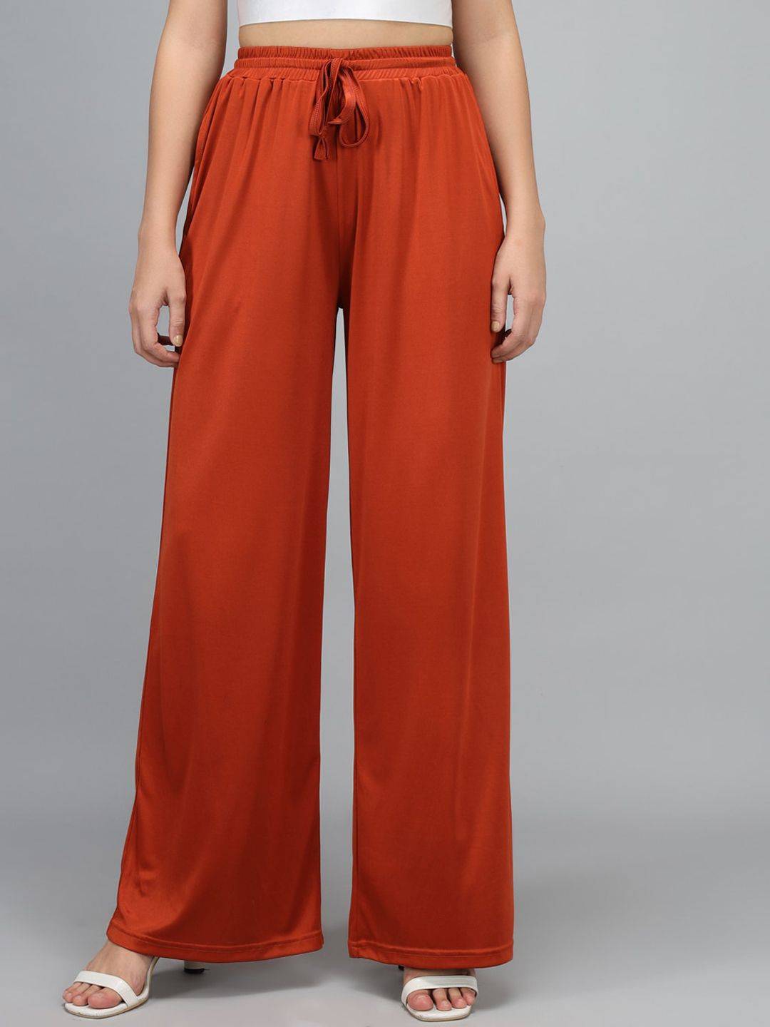 Kotty Women Maroon Loose Fit High-Rise Parallel Trousers