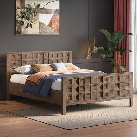 Baori Solid Wood Queen Size Nonstorage Bed In Danish Walnut Finish