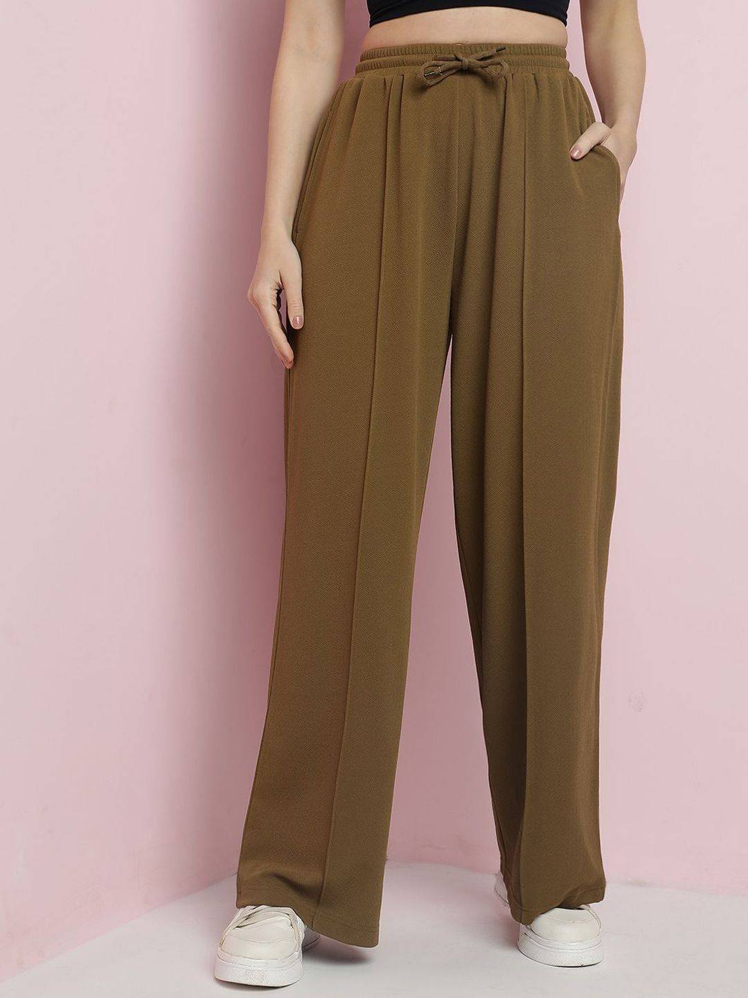 Kotty Women High-Rise Easy Wash Parallel Regular Fit Trousers
