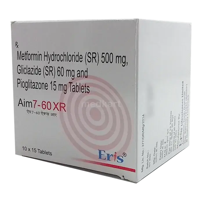 GLICLAZIDE 60 MG SUSTAINED RELEASE+METFORMIN HYDROCHLORIDE 500 MG SUSTAINED RELEASE+PIOGLITAZONE 15 MG