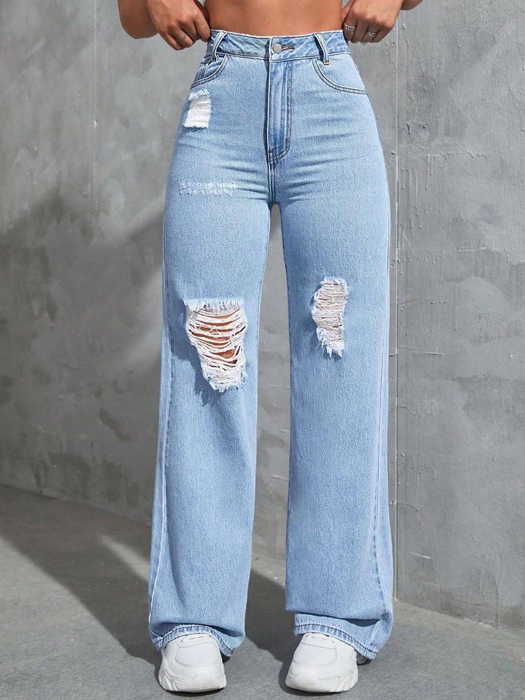 Kotty Women Straight Fit High-Rise Slash Knee Jeans