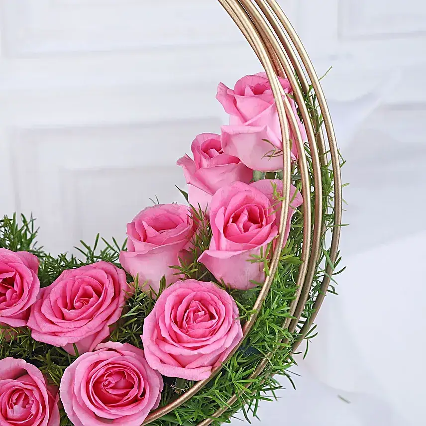 Aqua Blush Rose Crescent Flower Arrangement