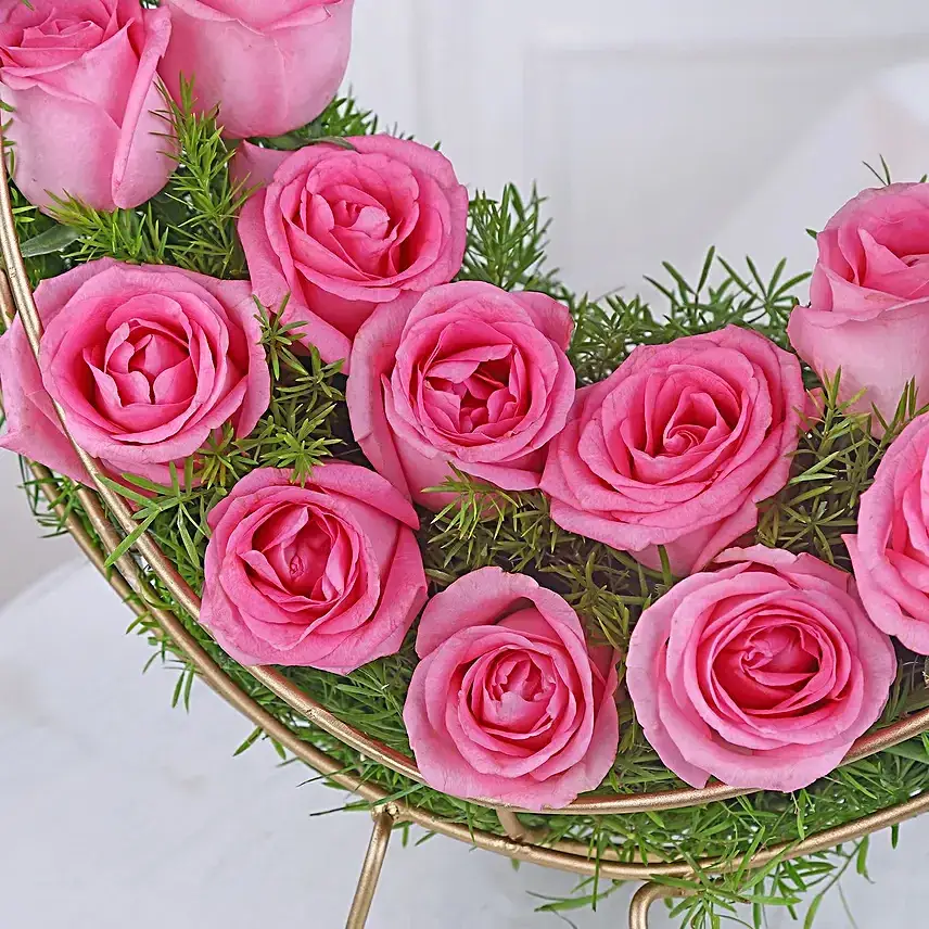 Aqua Blush Rose Crescent Flower Arrangement