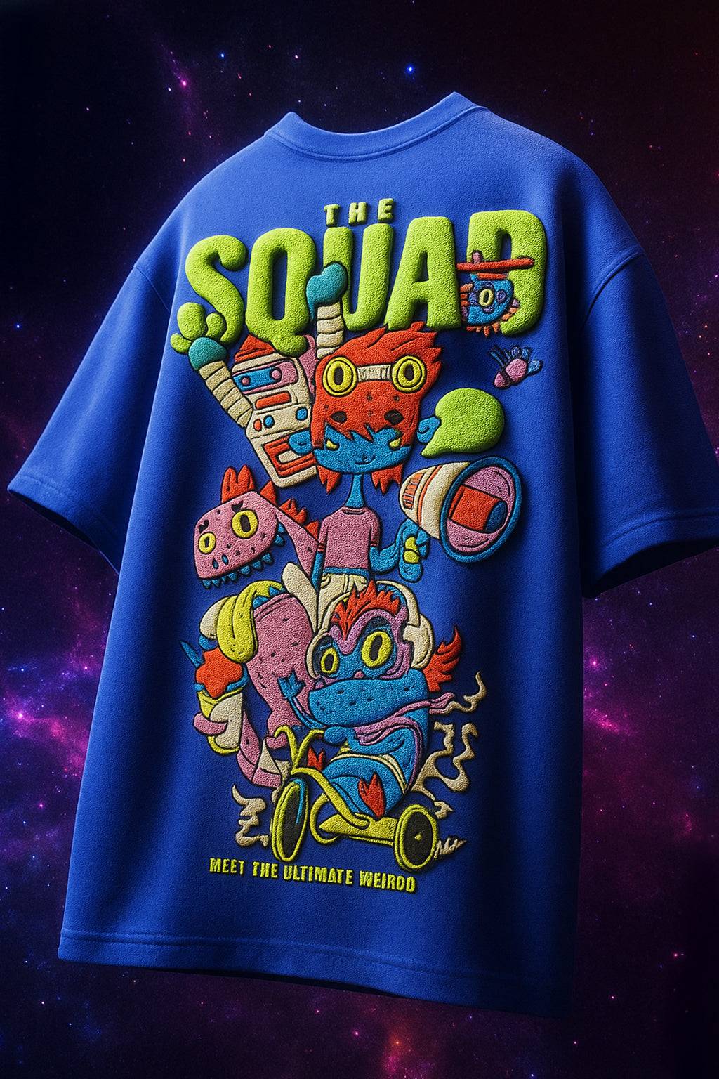 Squad Royal Blue Oversized Puff Printed Exclusive T-shirt