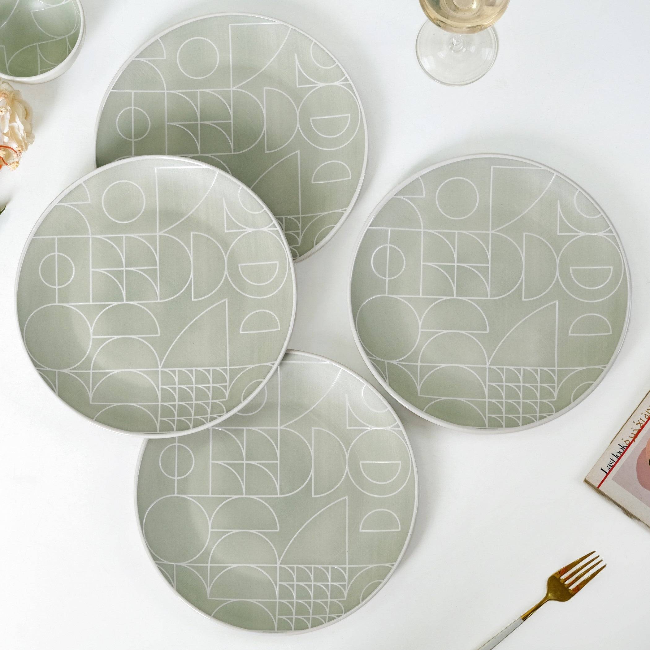 Monvia Geometric Pattern Dinner Plate Set Of 4 Mint 10 Inch