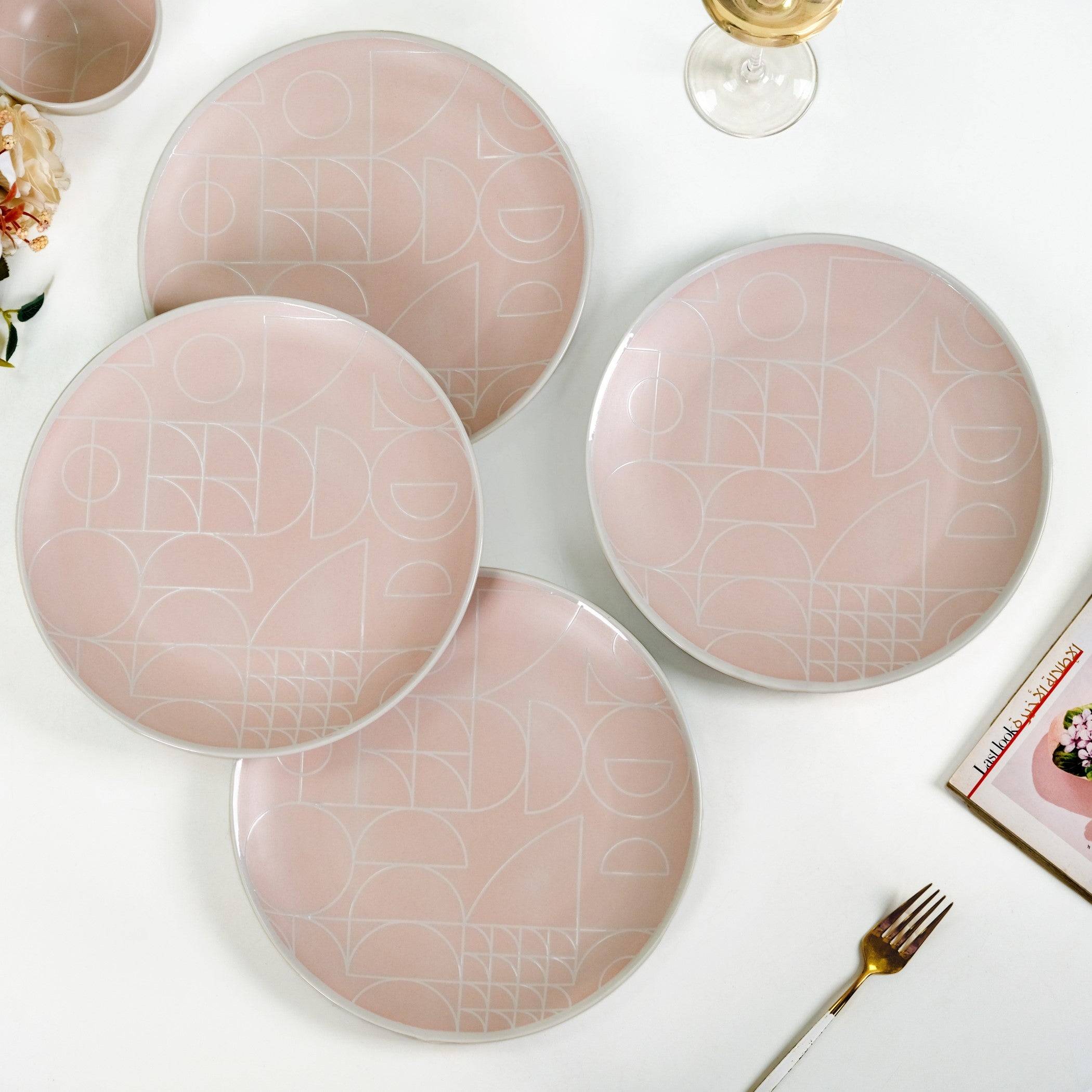 Monvia Pastel Pink Art Deco Style Dinner Plate Set Of 4 10 Inch