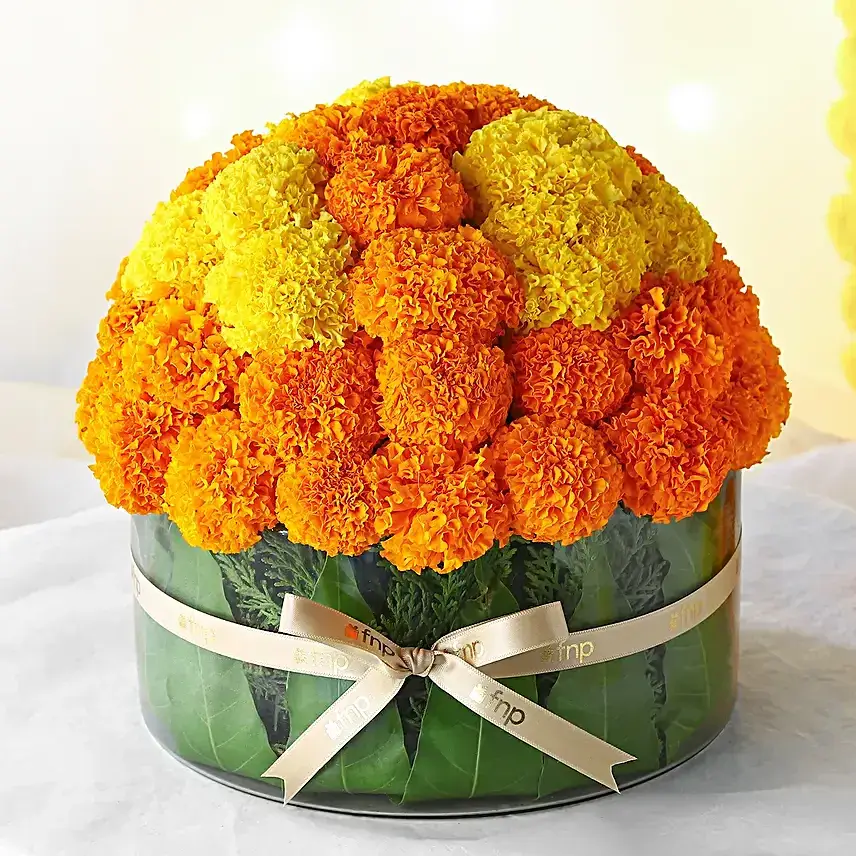Auspicious Vibes Mixed Marigold Thali Vase