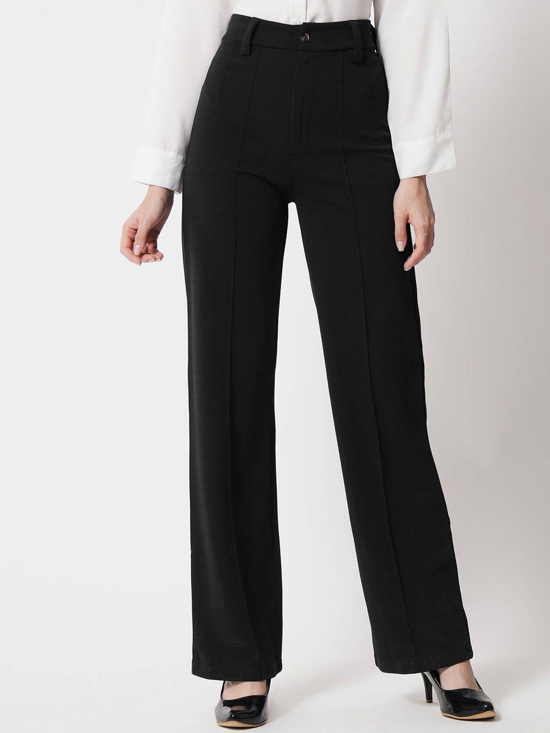 KOTTY BIZwear Basics Women Relaxed Straight Leg Straight Fit High-Rise Parallel Trousers
