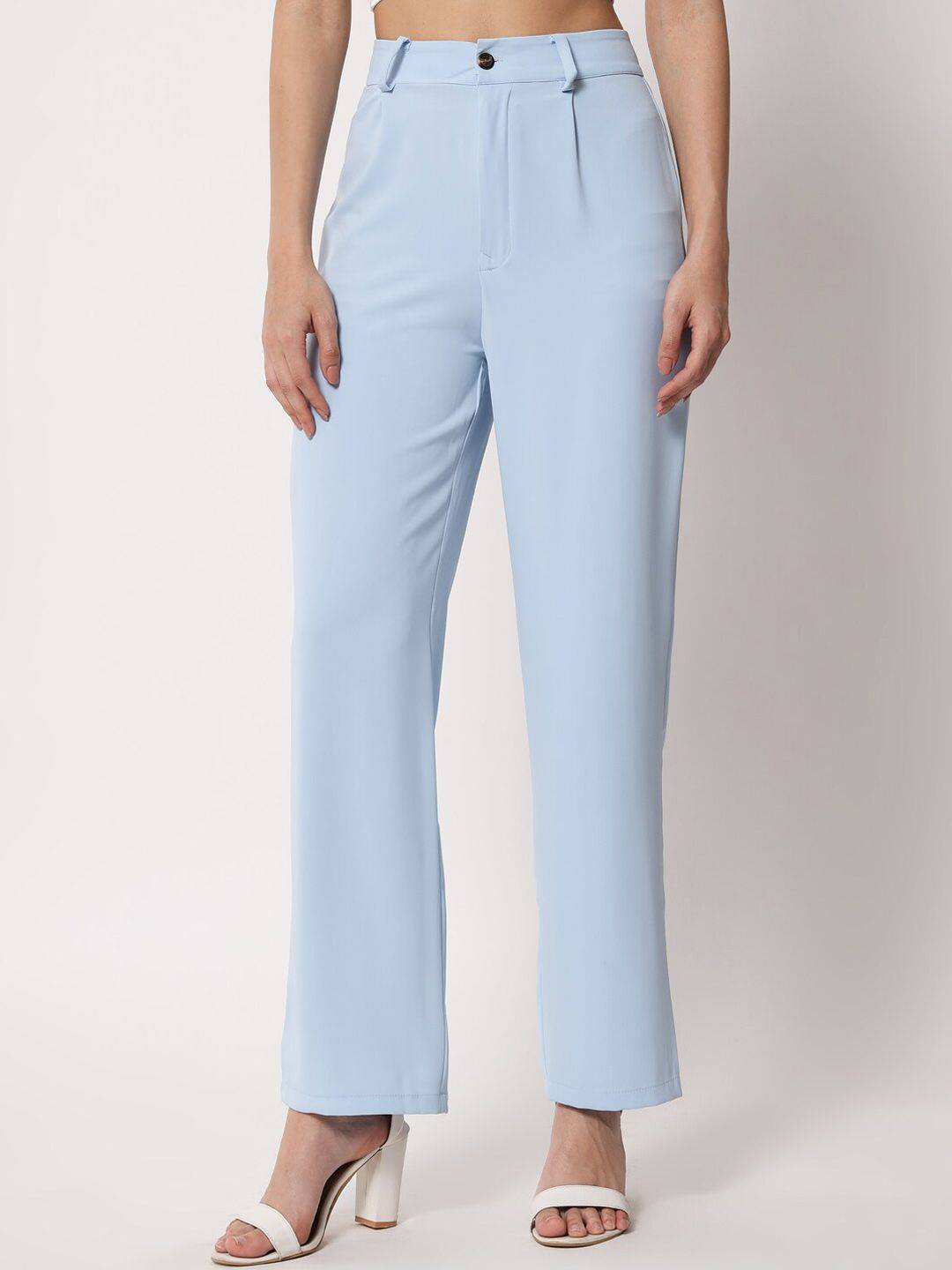 KOTTY BIZwear Women Blue High-Rise Easy Wash Pleated Wide Leg Trousers
