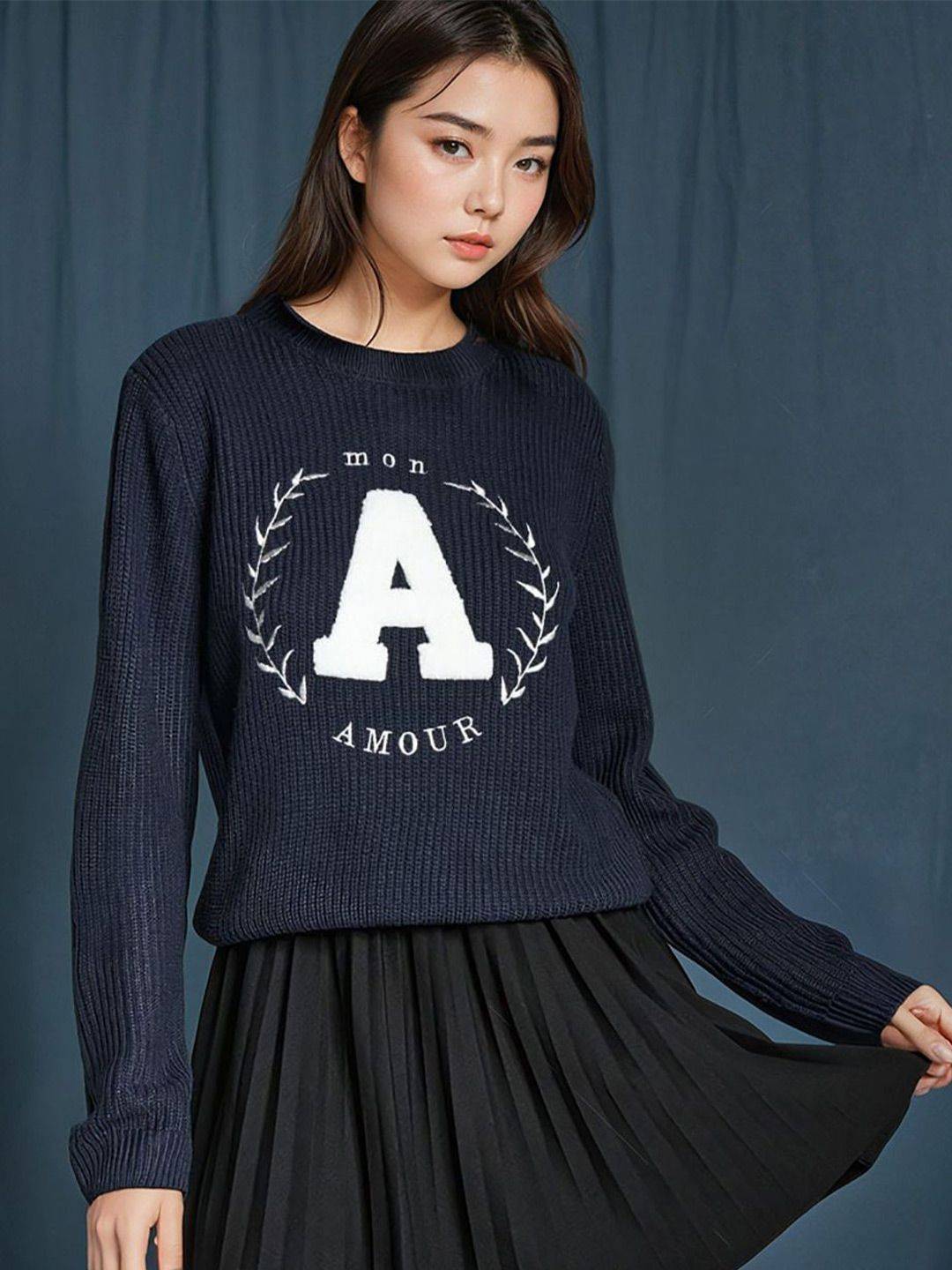 Kotty Women Typography Printed Long Sleeves Pullover Sweater