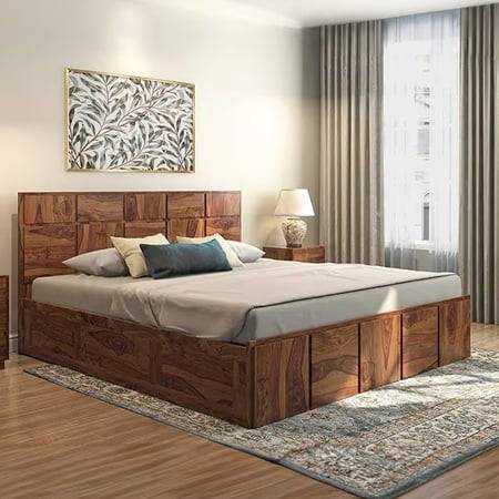 Astoria Solid Wood King Size Box Storage Bed In Teak Finish