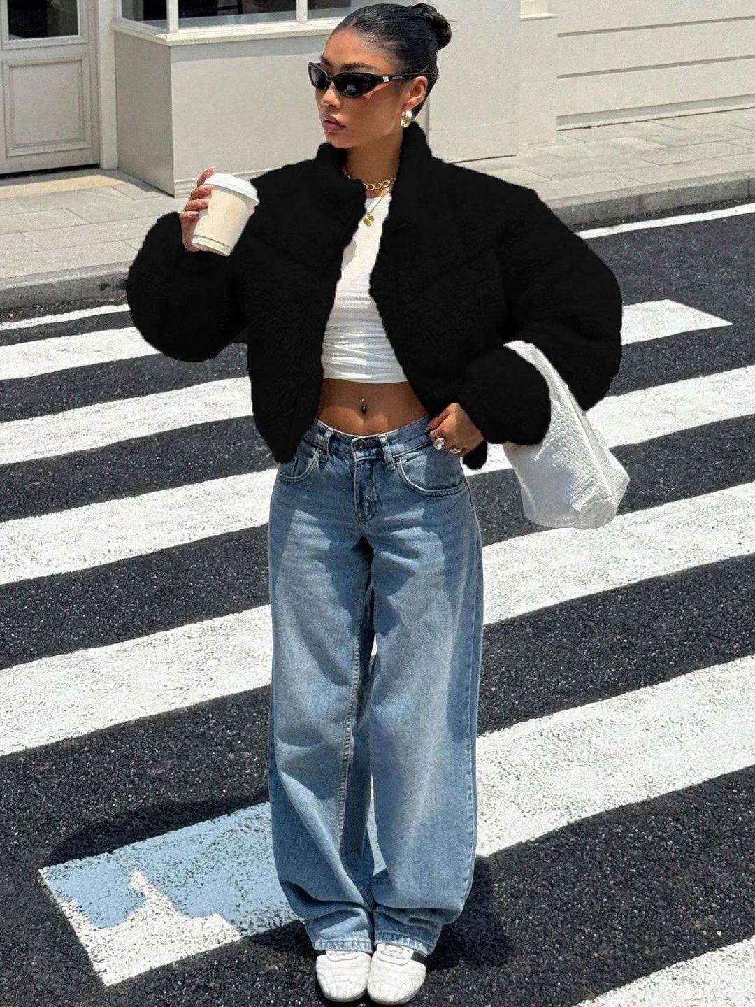 Kotty Women Woollen Crop Open Front Jacket