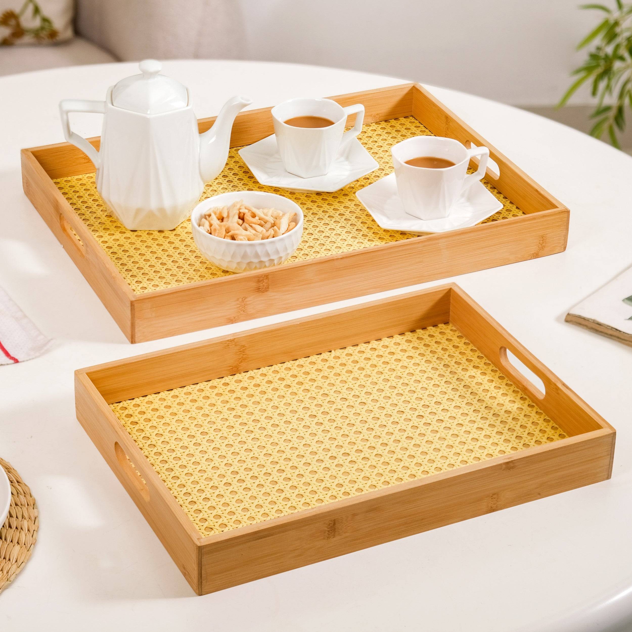 Rattan Weave Bamboo Serving Tray Set Of 2 buy only at ₹3090