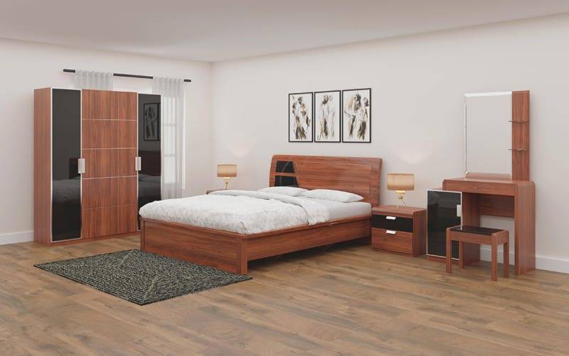 Royaloak Naples Italian Bedroom Set(Queen Size Bed+Side Table+Dresser+4 Door Wardrobe)