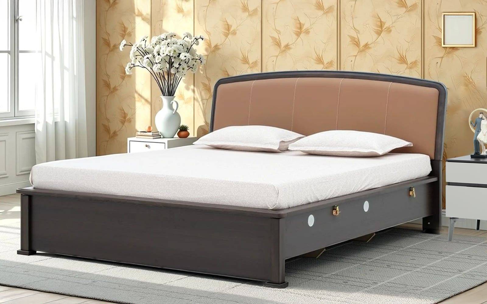 Royaloak Dallas American Queen Bed with Upholstered Headboard & Hydraulic Storage