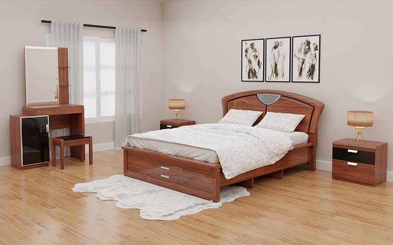 Royaloak Verona Italian Bedroom Set (Queen Size Bed + Side Table + Dresser)