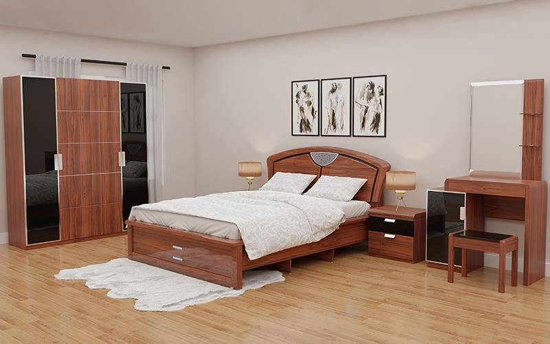 Royaloak Verona Italian Bedroom Set (Queen Size Bed + Side Table + Dresser + 4 Door Wardrobe)
