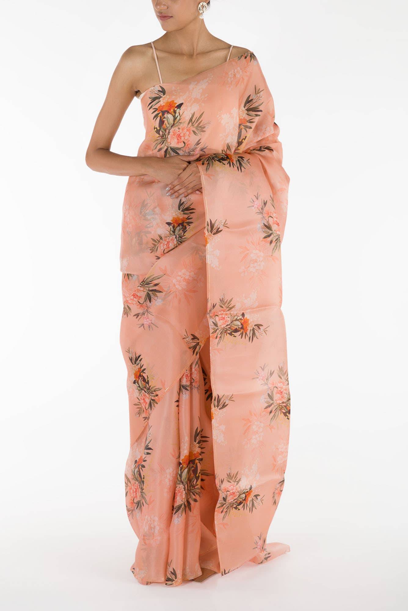 Enigmatic bulbuls Peach Satin Organza Saree Buy at ₹9900