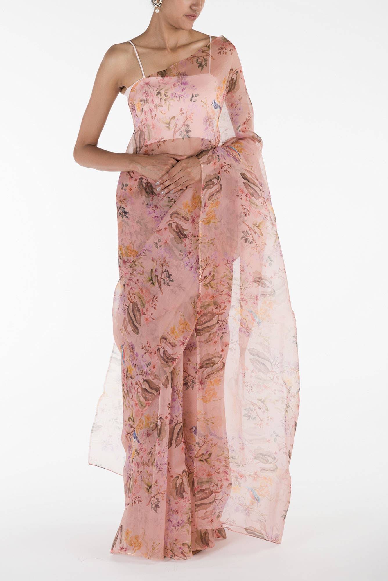 Flourishing Friendships Pink Pure Organza Silk Saree Buy at ₹9900