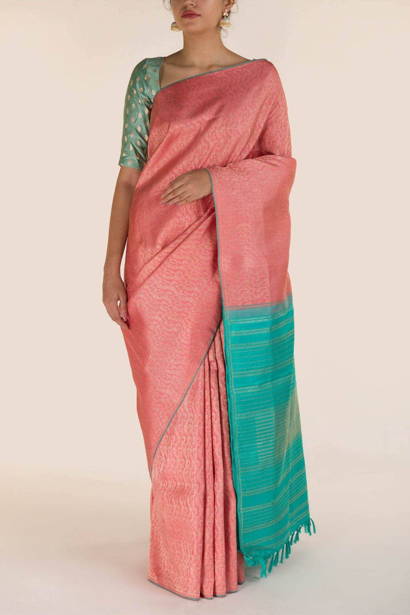 Ballari-Peach Kanchipuram Silk Saree Buy at ₹34500