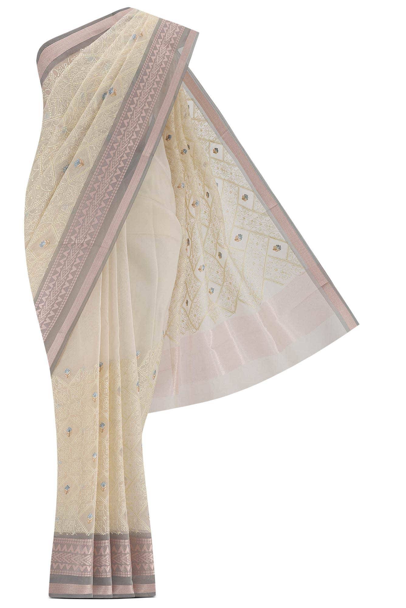 Cream Kora Cotton Saree Buy at ₹4844