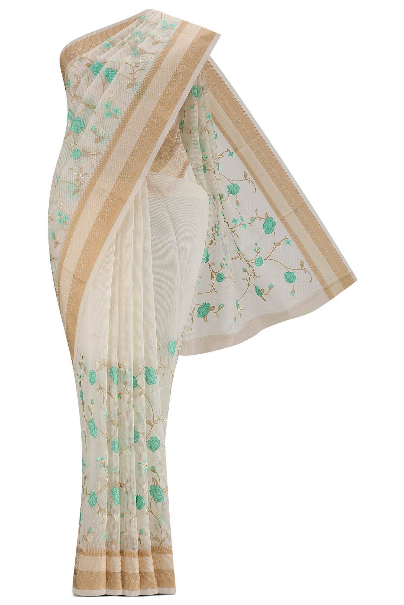 Cream Blended Kota Cotton Saree Buy at ₹3944