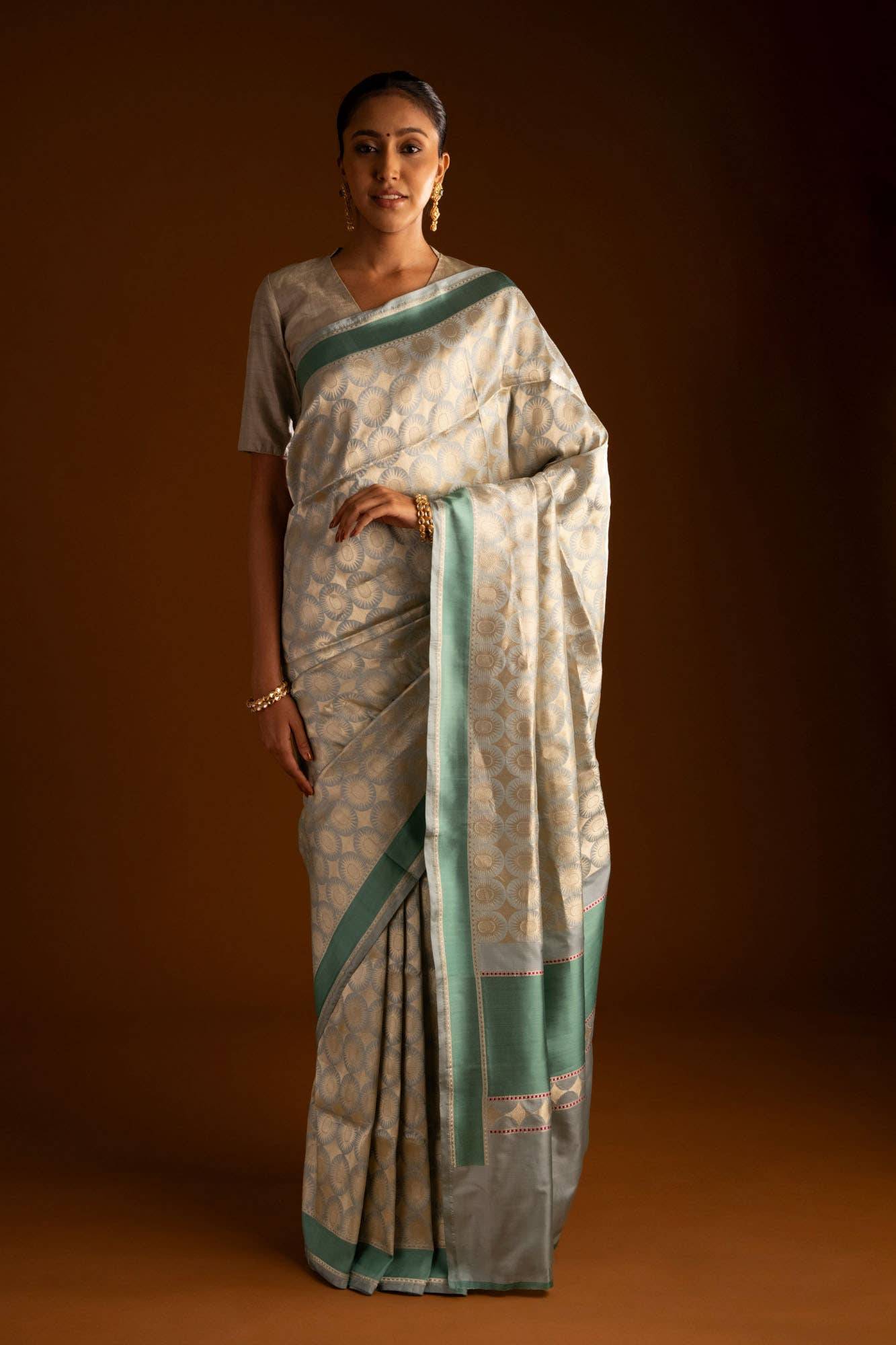 Shimmer Soleil-Sage Green Banarasi Silk Saree Buy at ₹22490